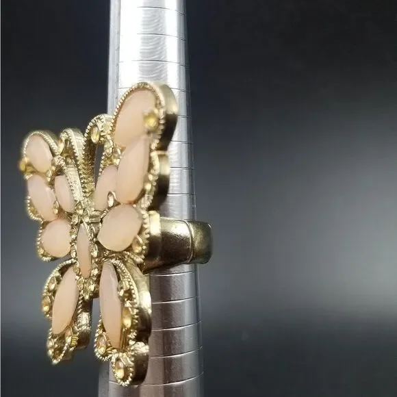 Pale pink cathedral butterfly ring adjustable sizing. R138 - Picture 2 of 4